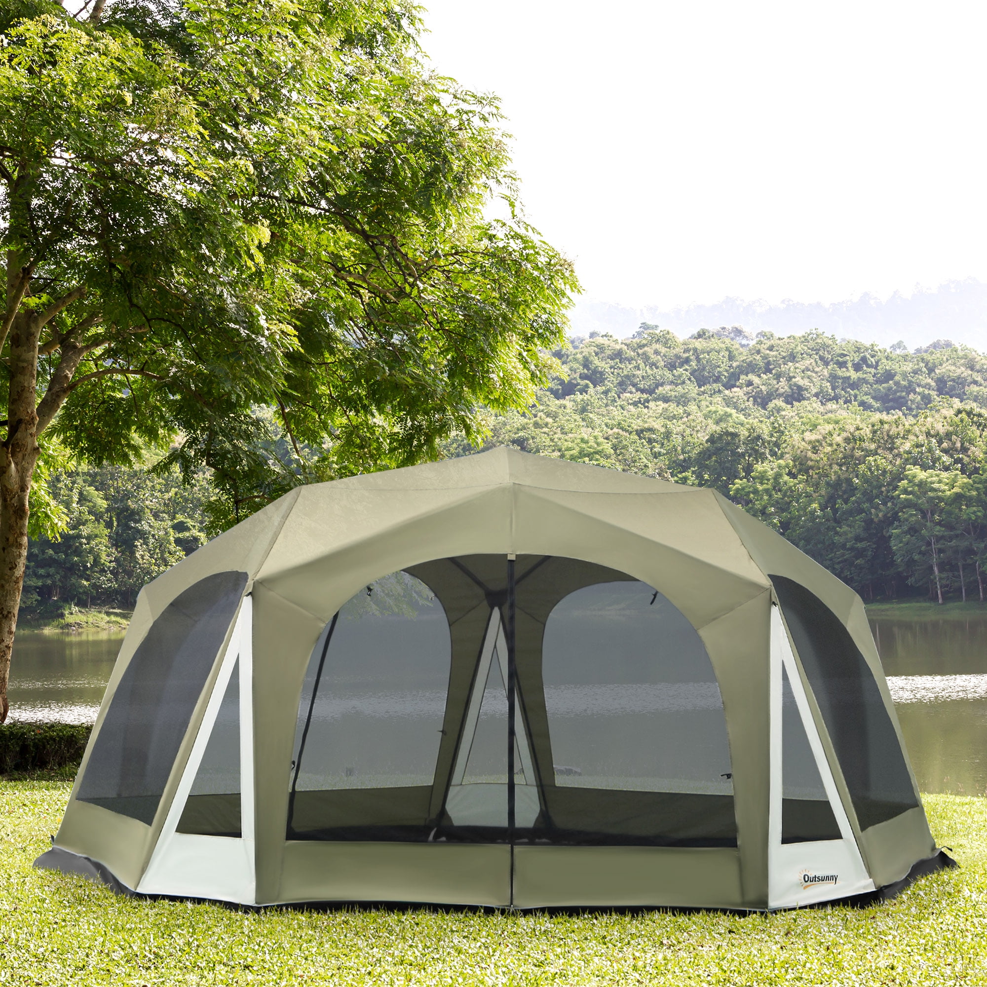 Outsunny Giant 20 Person Camping Tent, Outdoor Cabin with Doors