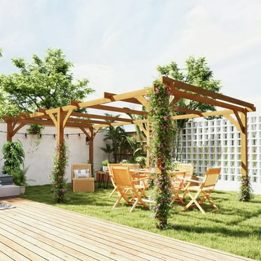 Outsunny 20' x 10' Outdoor Pergola, Wood Gazebo Grape Trellis with Stable Structure, Dark Brown