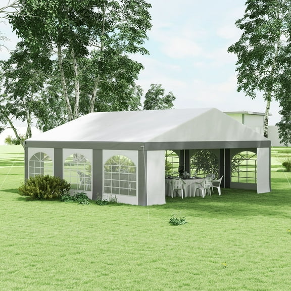 Outsunny 20' x 40' Large Outdoor Carport Canopy Party Tent with Removable Protective Sidewalls & Versatile Uses, White and Gray