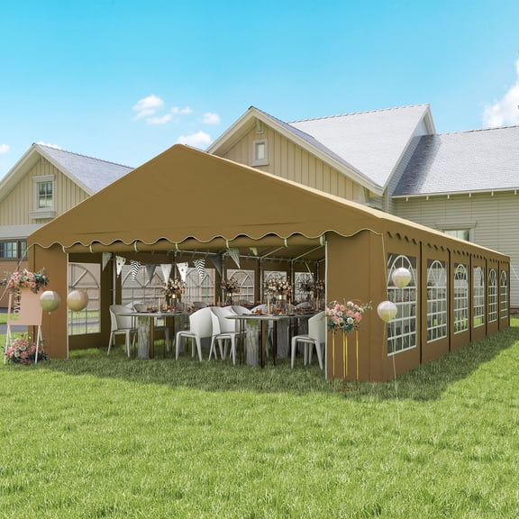 Outsunny 20' x 40' Heavy Duty Party Tent, Galvanized Outdoor Canopy Tent with Removable Sidewalls, 12 Windows and 2 Doors, Brown