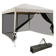Outsunny 210D Oxford 10' x 10' Pop-up Canopy Tent with Netting, Beige