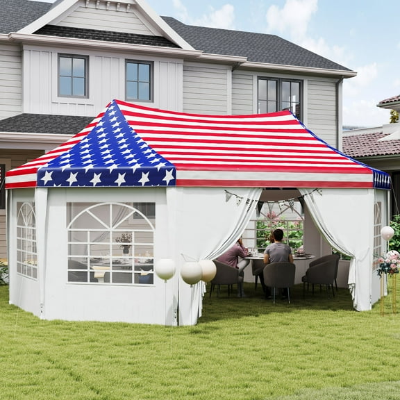 Outsunny 22.3 x 16.4 ft Party Tent, Heavy Duty Outdoot Canopy Tent with 2 Doors and 6 Windows, American Flag
