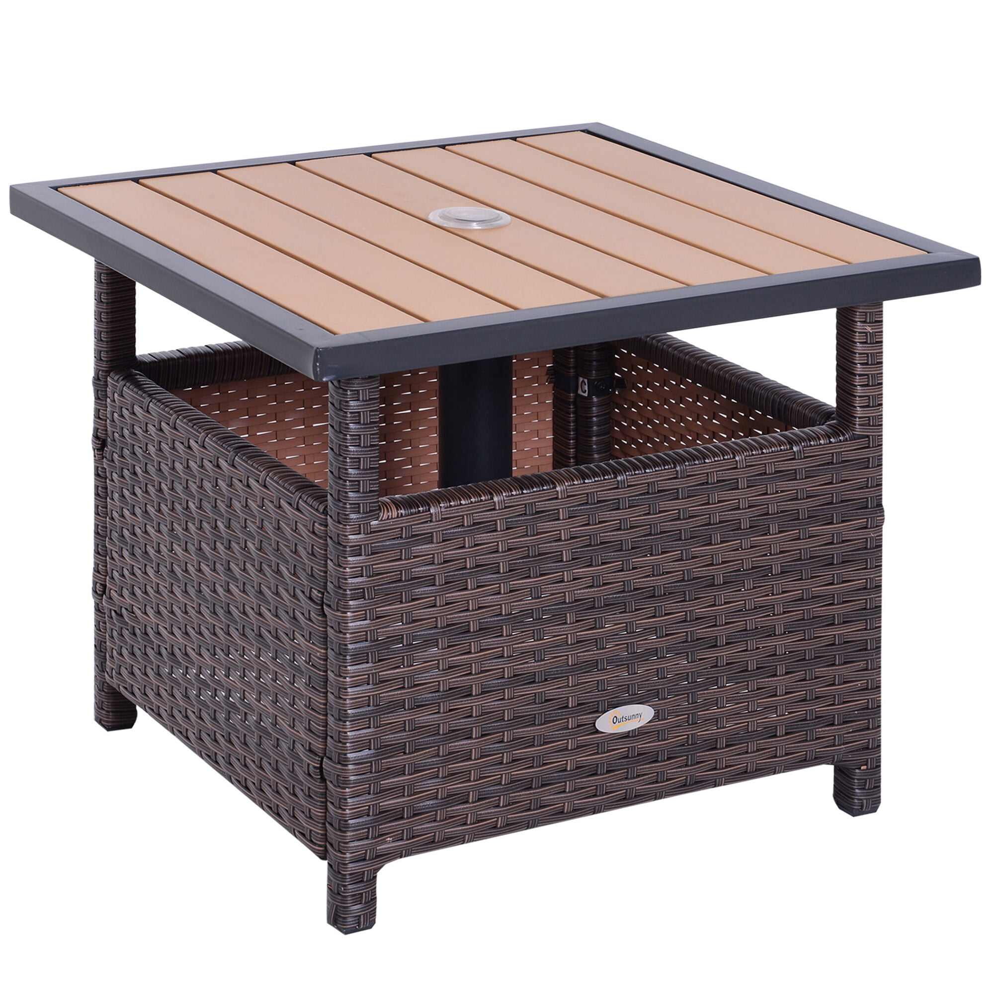 Outsunny 22'' Rattan Wicker Side Table with Steel Frame, Umbrella ...