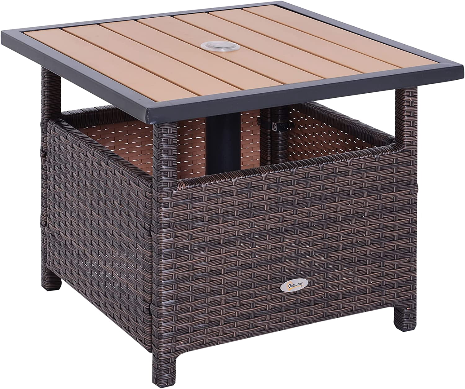 Outsunny 22'' Rattan Wicker Side Table with Steel Frame, Umbrella ...
