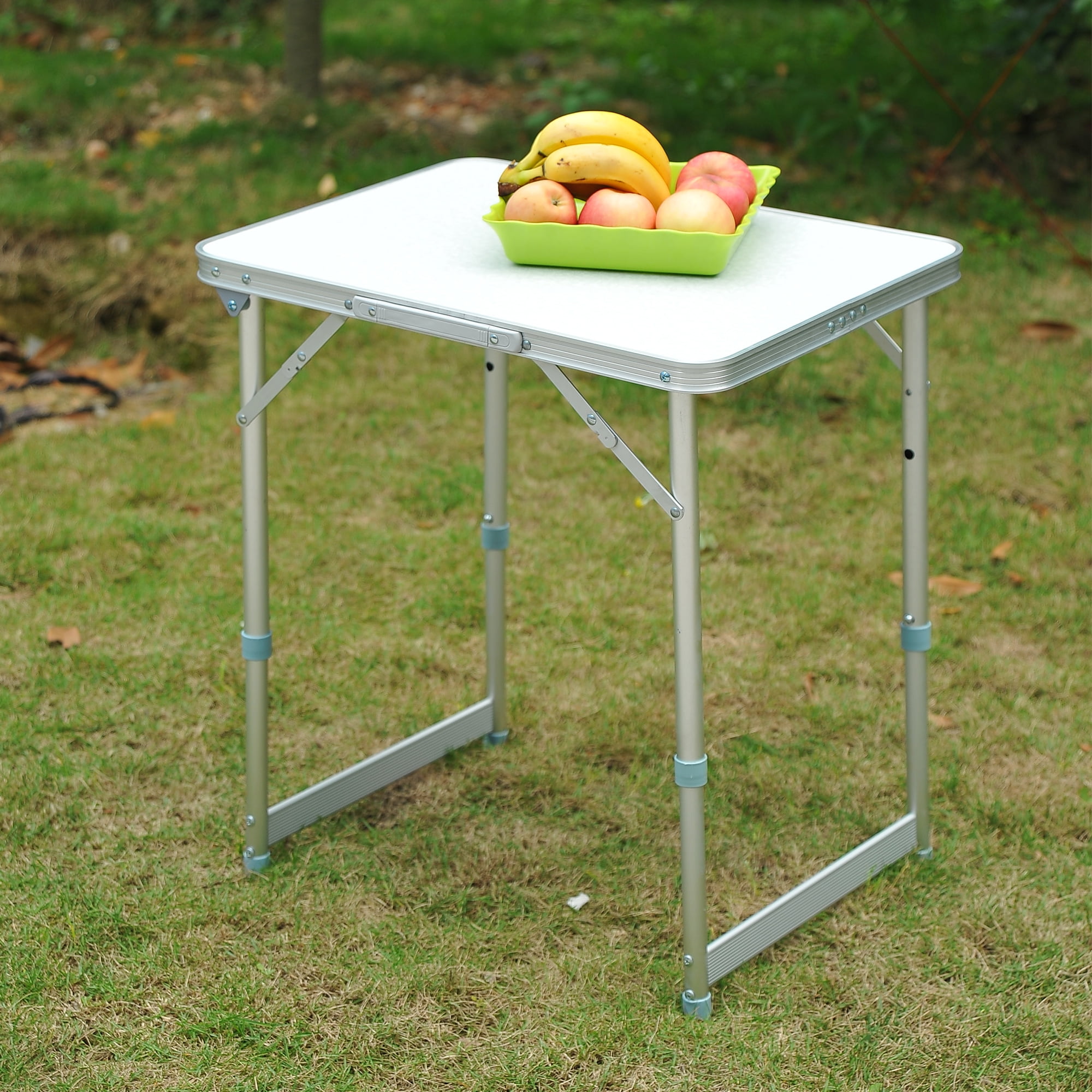 Outsunny 24" White Aluminum Folding Camping Table with Carry Handle