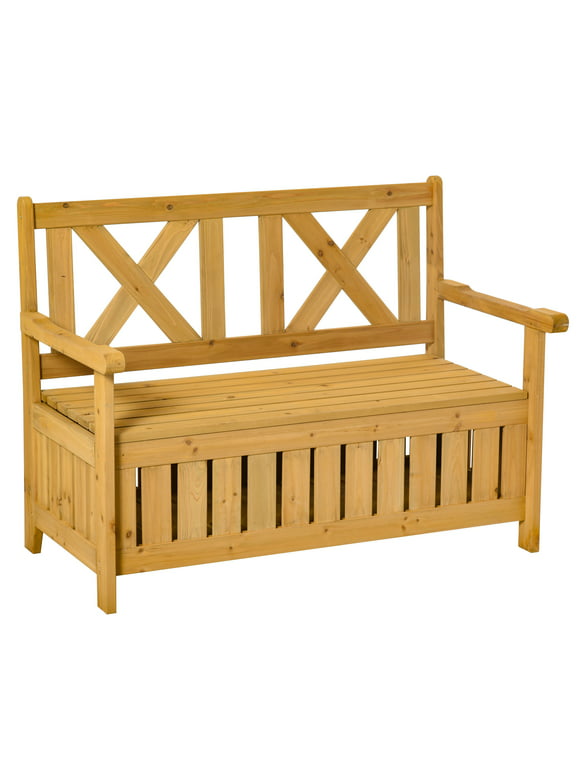 Outsunny 29 Gallon Garden Storage Bench with Wooden Frame, Natural