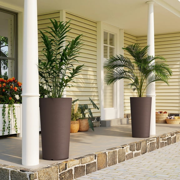 Outsunny 29 Inch Outdoor Planter, Weather and UV Resistant Stackable Large Planters, Brown