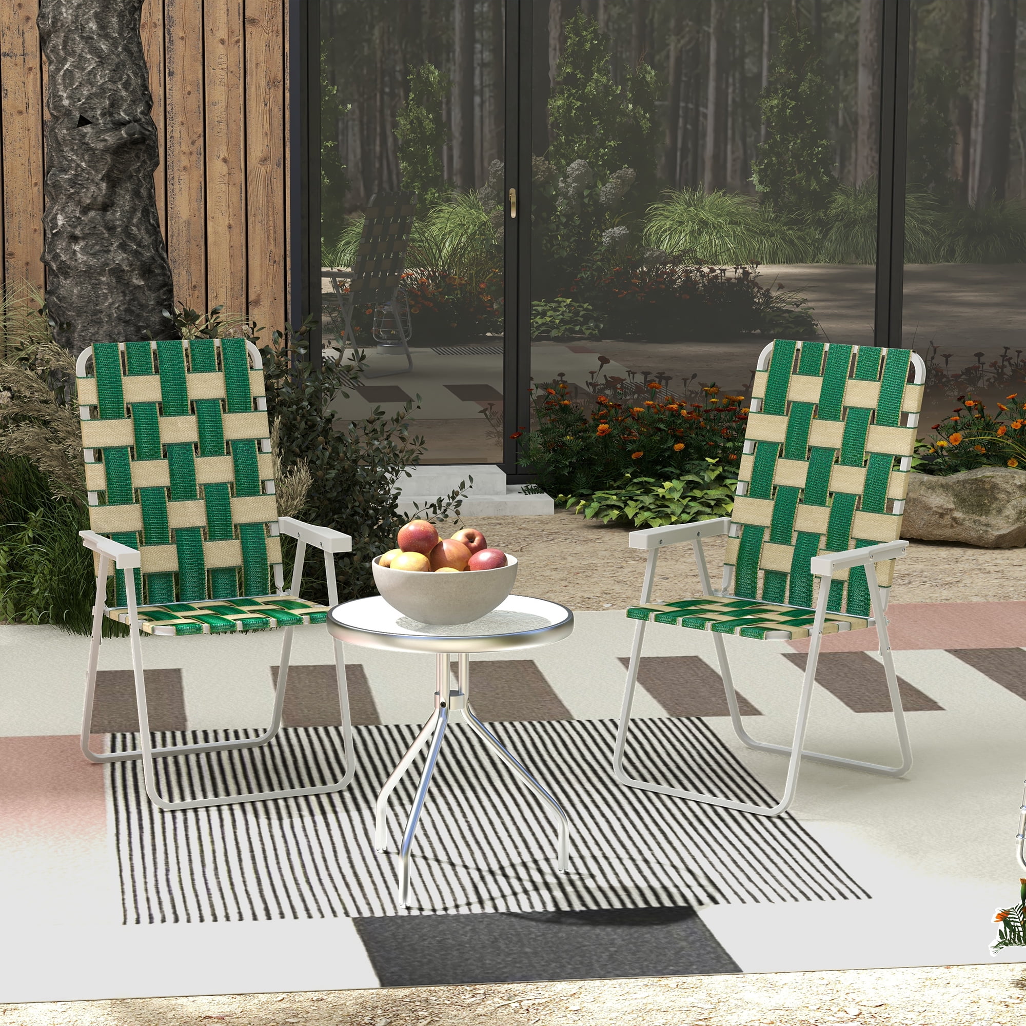 Outsunny 2pc Patio Folding Chairs, Outdoor Camping Chairs, Green