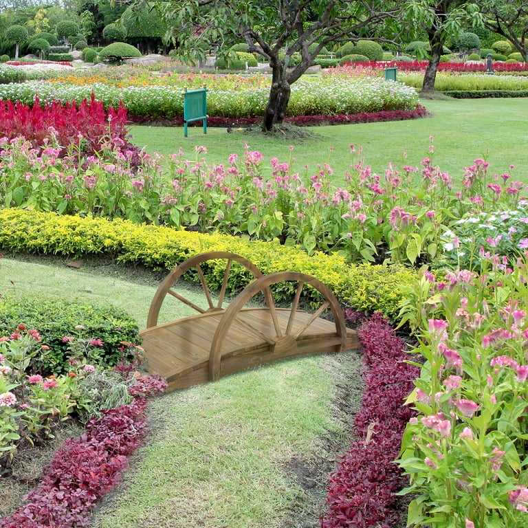 【2024新春福袋】 Wooden 3.3ft Outsunny Garden Railings Half-Wheel with Bridge 置物