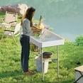 thumbnail image 1 of Outsunny 3.4ft Folding Ice Cooler Table with Drain, Fill and Chill Table with Storage Shelf, Drink Cooler for Parties Picnic BBQ Camping Wedding White, 1 of 10