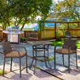 thumbnail image 1 of Outsunny 3 PCS Rattan Wicker Bar Set with Wood Grain Top Table and 2 Bar Stools for Outdoor, Patio, Poolside, Garden, Brown, 1 of 9