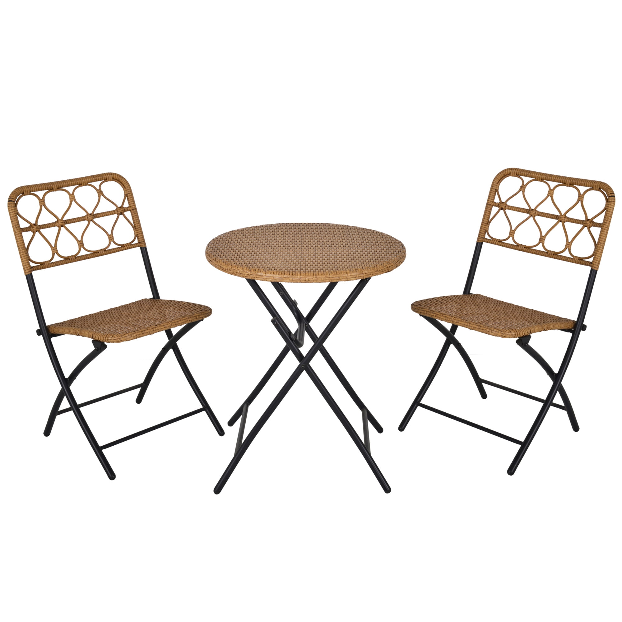 Outsunny 3 PCS Rattan Wicker Bistro Set with Easy Folding, Hand Woven