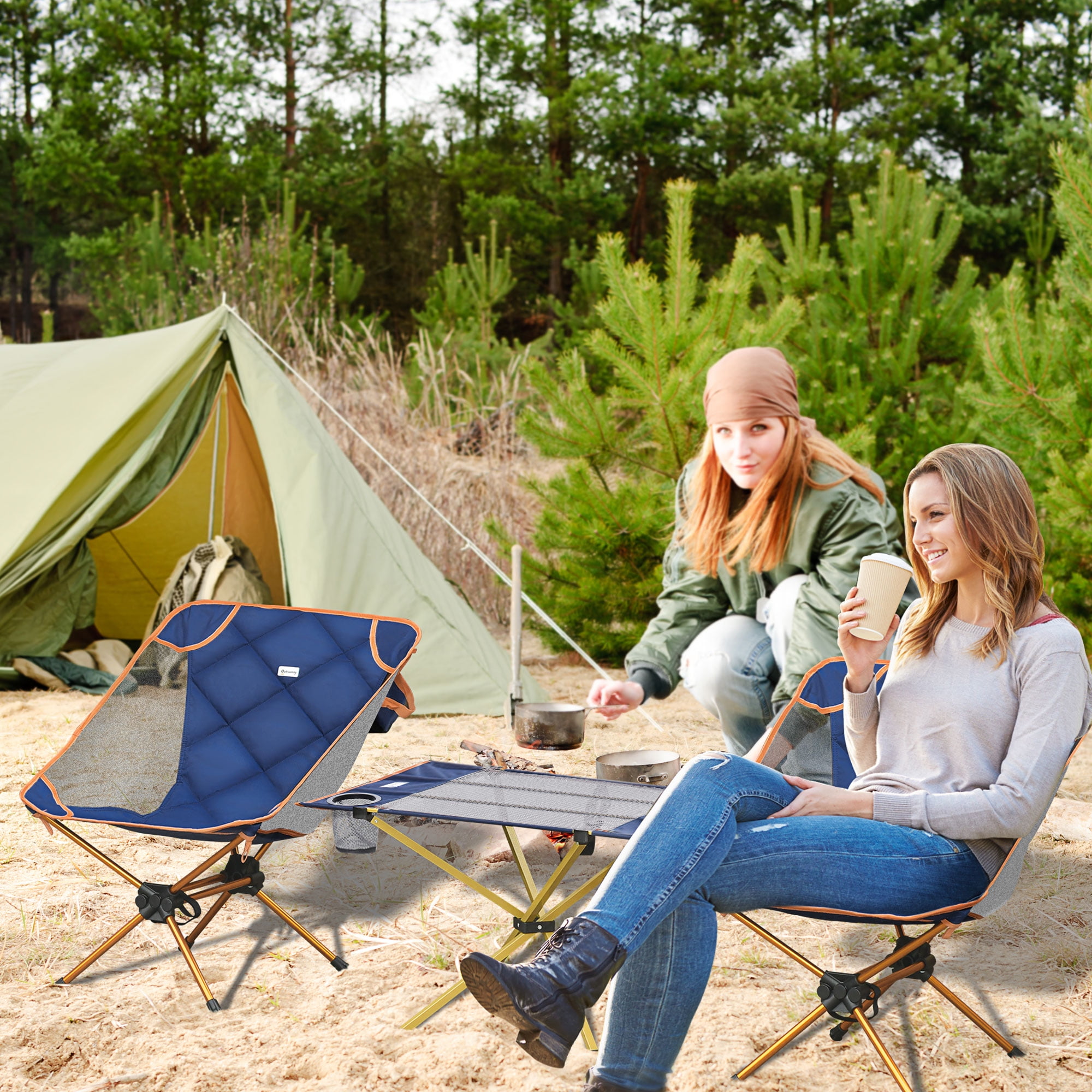 Outsunny 3 Piece Compact Camping Folding Chair, Padded Outdoor Chair ...