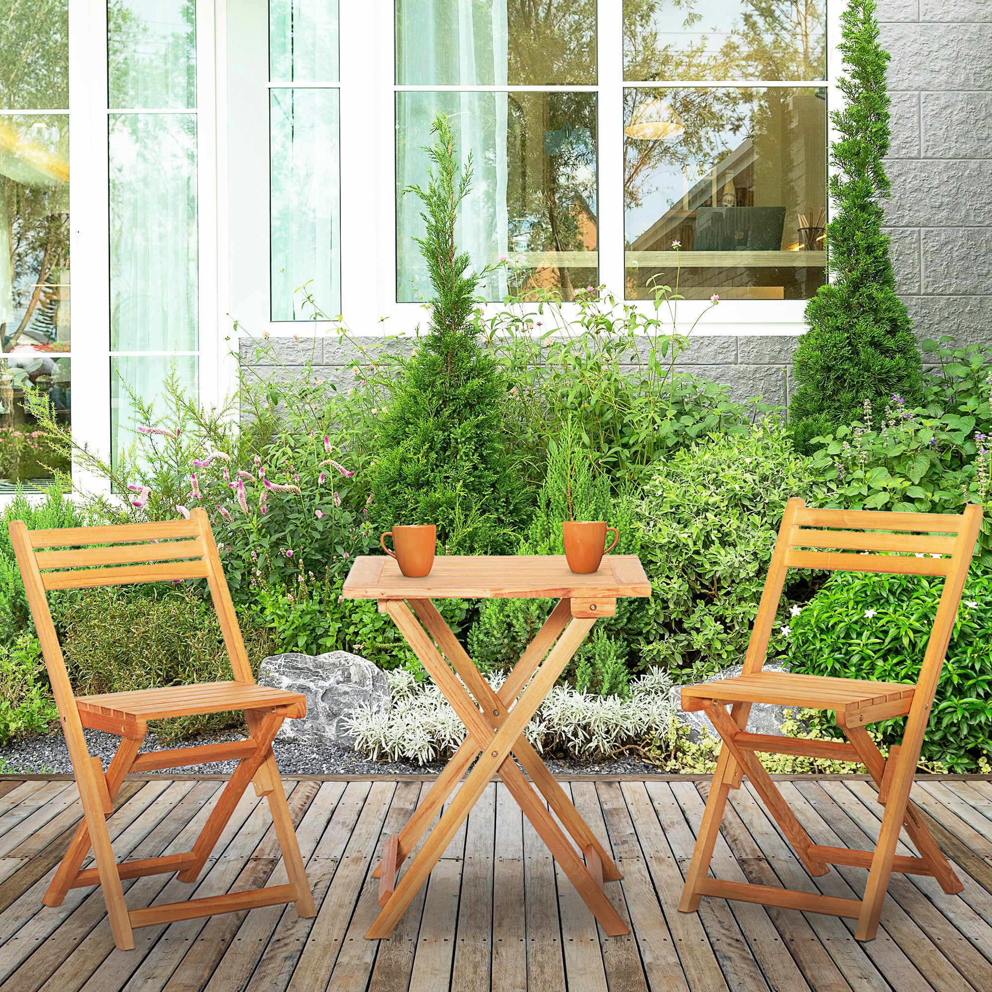 Outsunny 4-Piece Folding Chair Set for Relaxing on Patio Balcony Garden, Comfortable Outdoor Furniture with Armrests, Dark Grey