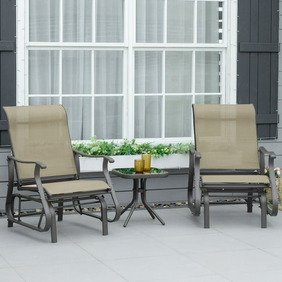 Outsunny 3-Piece Outdoor Gliders Set Bistro Set with Steel Frame, Tempered Glass Top Table for Patio, Garden, Backyard, Lawn, gray