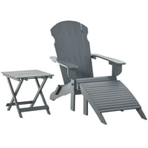 Outsunny 3 Piece Outdoor Patio Furniture Adirondack Chair with Ottoman, Grey, Fir Wood