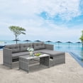 thumbnail image 1 of Outsunny 3 Piece Patio Furniture Set, Rattan Outdoor Sofa Set with Chaise Lounge & Loveseat, Soft Cushions, Tempered Glass Table, L-Shaped Sectional Couch, Charcoal, 1 of 9