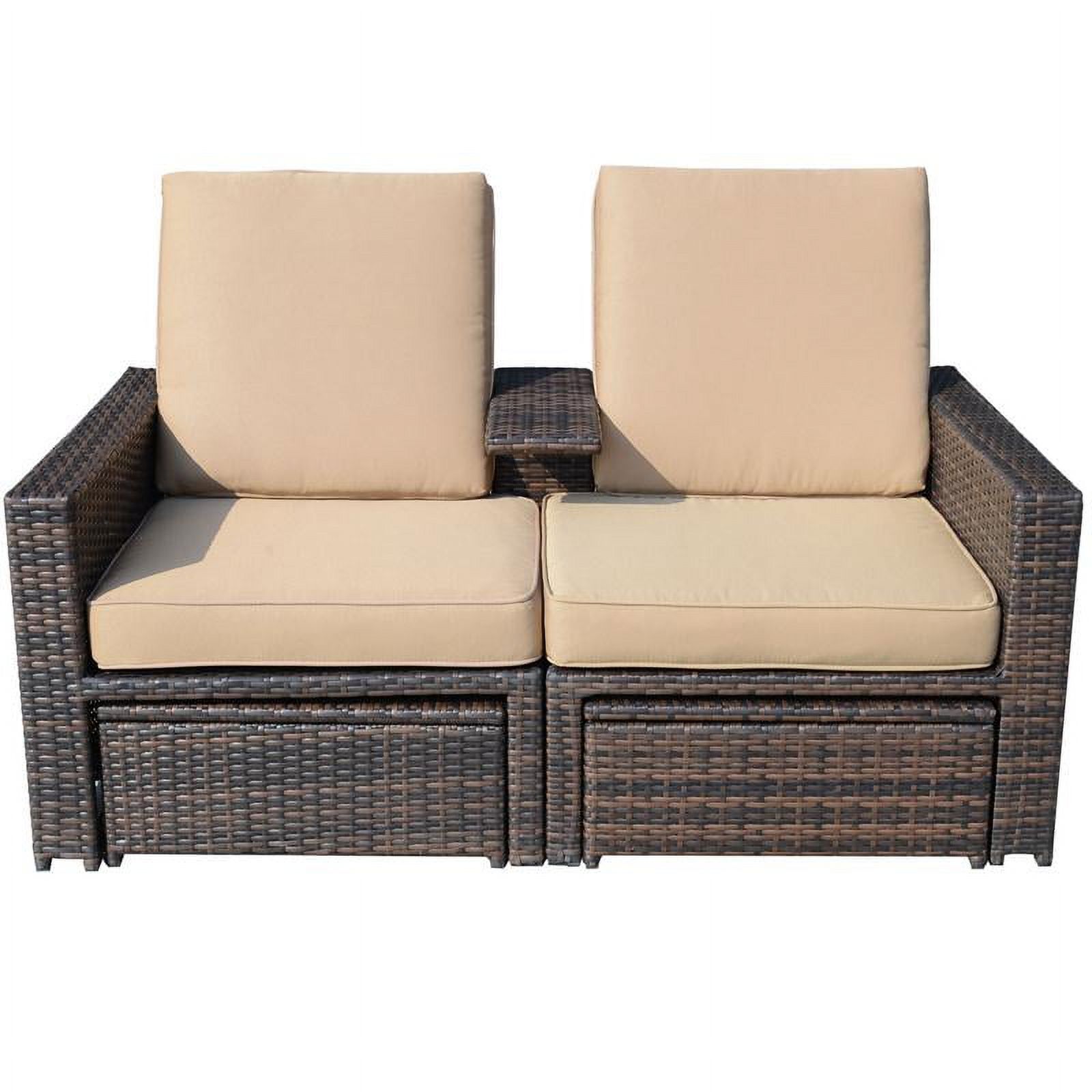 Outsunny 3 Piece Patio Sofa Set Recliner Lounge Ottoman Loveseat Rattan Outdoor, seating capacity-2 - image 1 of 10