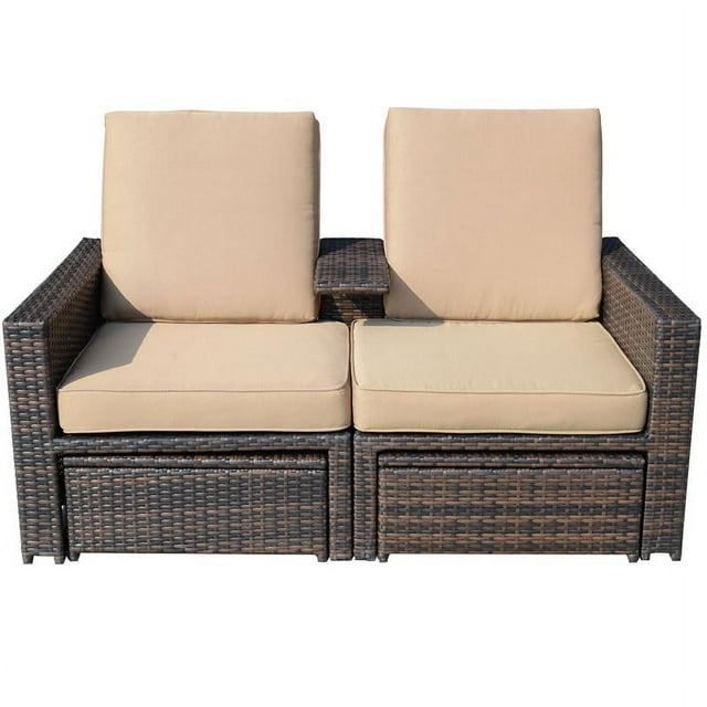 Outsunny 3 Piece Patio Sofa Set Recliner Lounge Ottoman Loveseat Rattan Outdoor, seating capacity-2