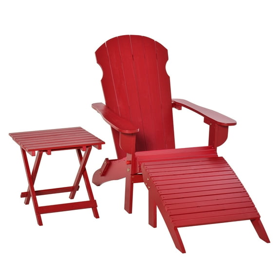 Outsunny 3-Piece Wood Adirondack Chair Set w/ Comfort Ottoman & Side Table Red