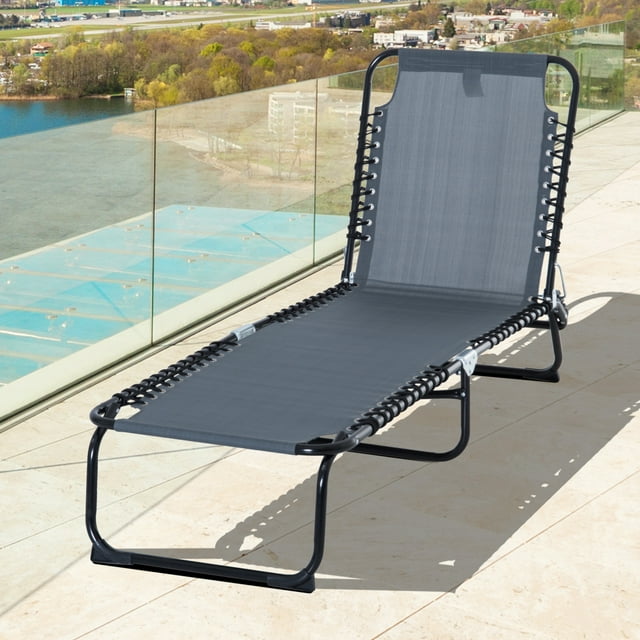 Outsunny Foldable Outdoor Tanning Beach Chair, 3Position Reclining