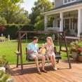 thumbnail image 1 of Outsunny 3 Seat Wooden Porch Swing with Stand, Patio Swing Chair with Cushion, Carbonized Brown, 1 of 9