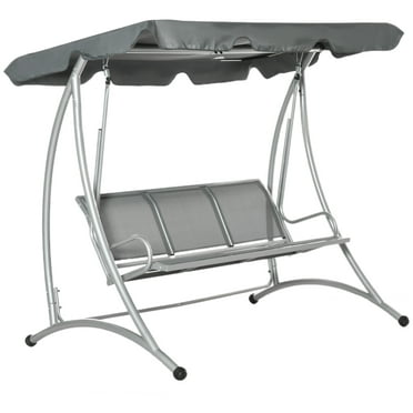 Outsunny Steel Freestanding Chair Porch Swings with Canopy, Light Gray