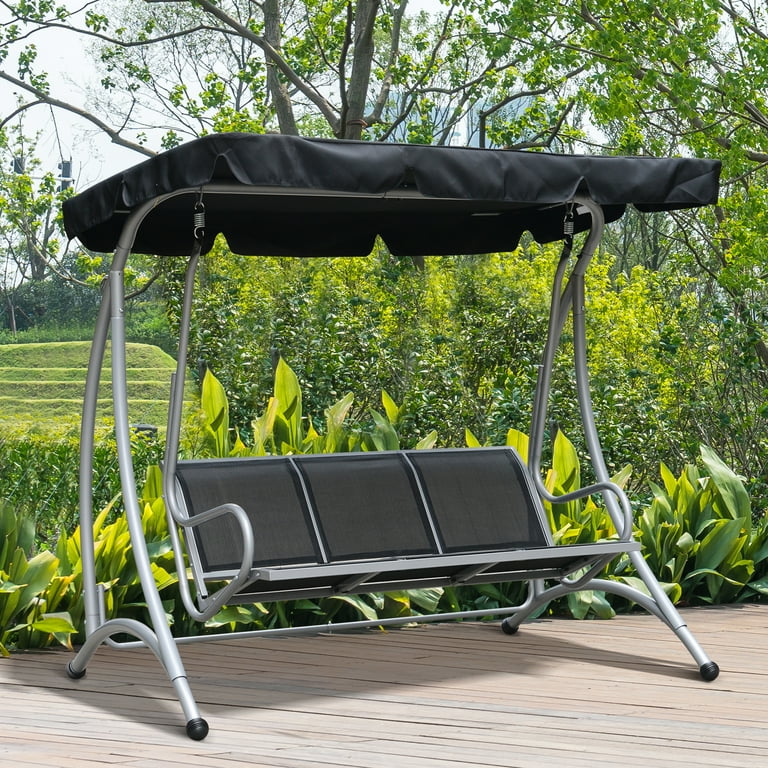 Outsunny 3-Seater Porch Swing Chair with Adjustable Canopy Top for