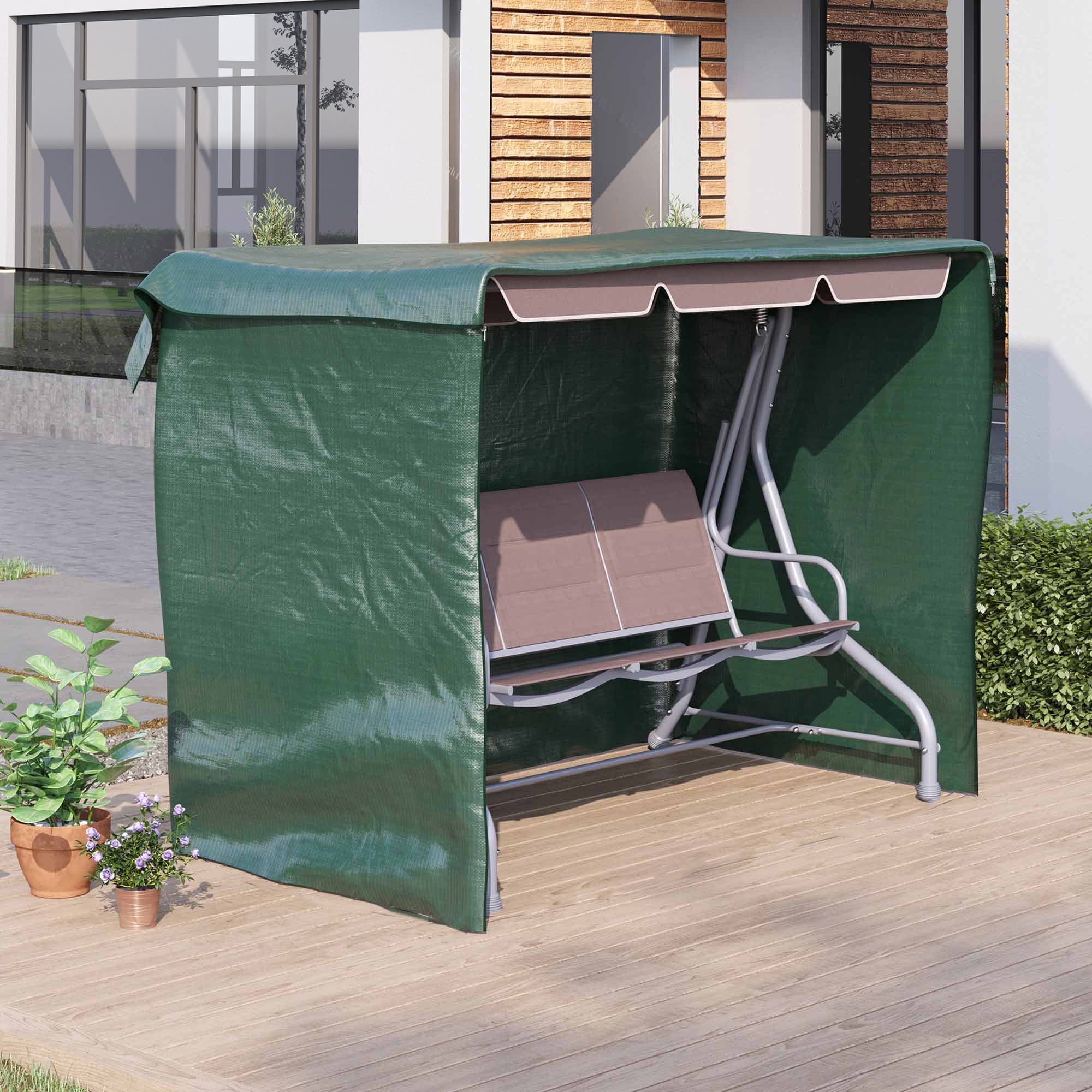 Outsunny 3-Seater Patio Swing Cover, Outdoor Garden Furniture Protection Hammock Cover, Waterproof Windproof Anti-UV, 85" X 61" X 59", Dark Green