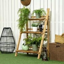 Outsunny 24'' Wooden Plant Stand, 3-Tier Foldable Flower Stand Ladder Display Plant Shelf with Slatted Bottom for Garden Indoor Outdoor