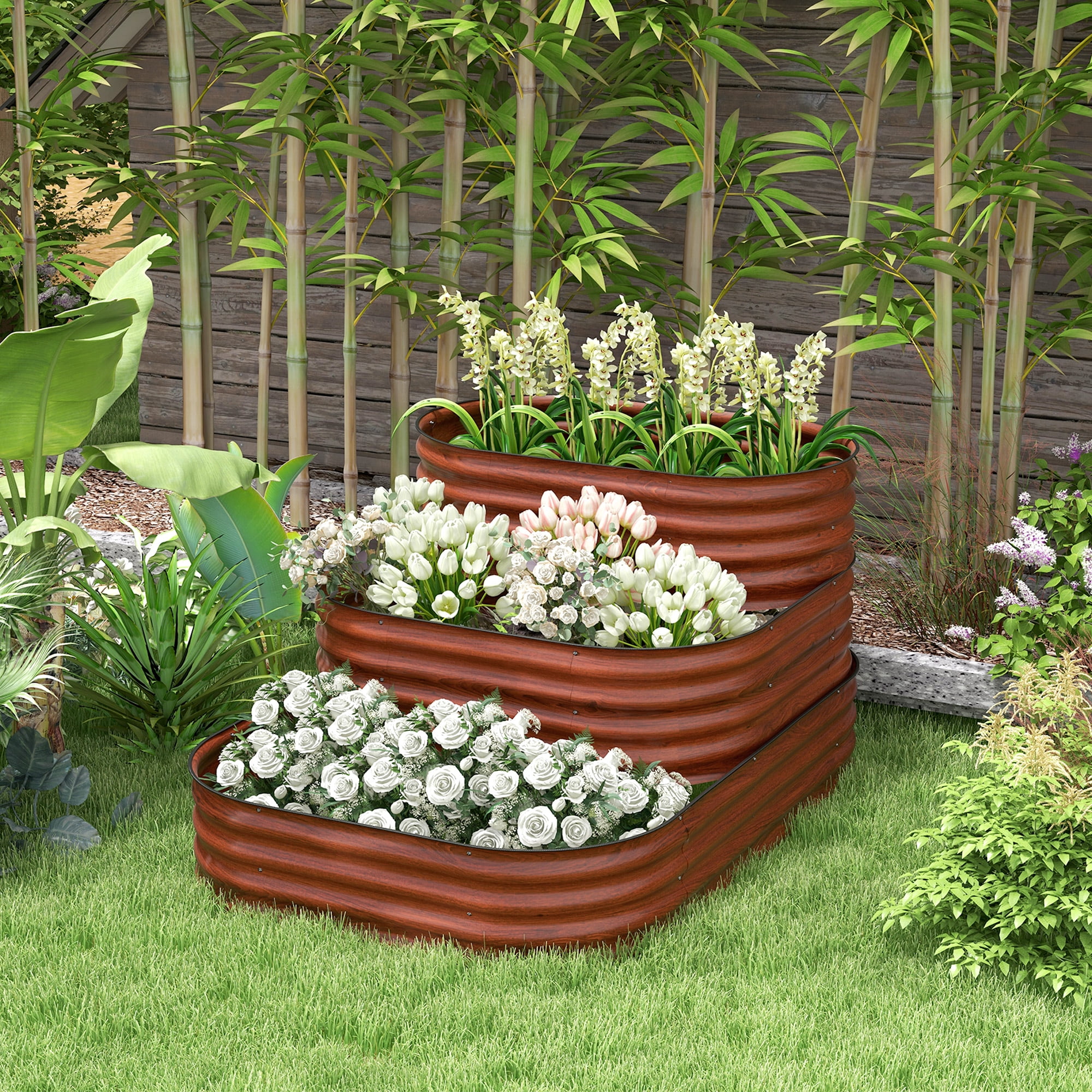 Outsunny 3-Tier Raised Garden Bed 62.25" x 43" x 32.25" Planter Set, Brown