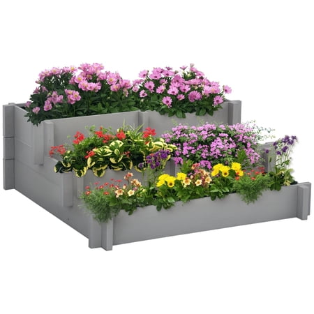 Outsunny 3 Tier Raised Garden Bed for Vegetables, Gray
