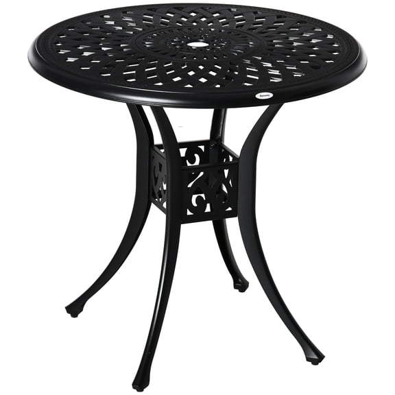 Outsunny 30" Round Patio Dining Table with Umbrella Hole Antique Cast Aluminum Outdoor Bistro Table Only Black  for Outdoor