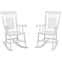 Outsunny 350 lbs Outdoor Wood Rocking Chairs Set of 2 with High Back White