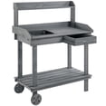 thumbnail image 1 of Outsunny 36 Inch Wooden Potting Bench with Removable Wheels Sink Drawer and Shelves for Outdoor Gardening Workstation Gray, 1 of 9
