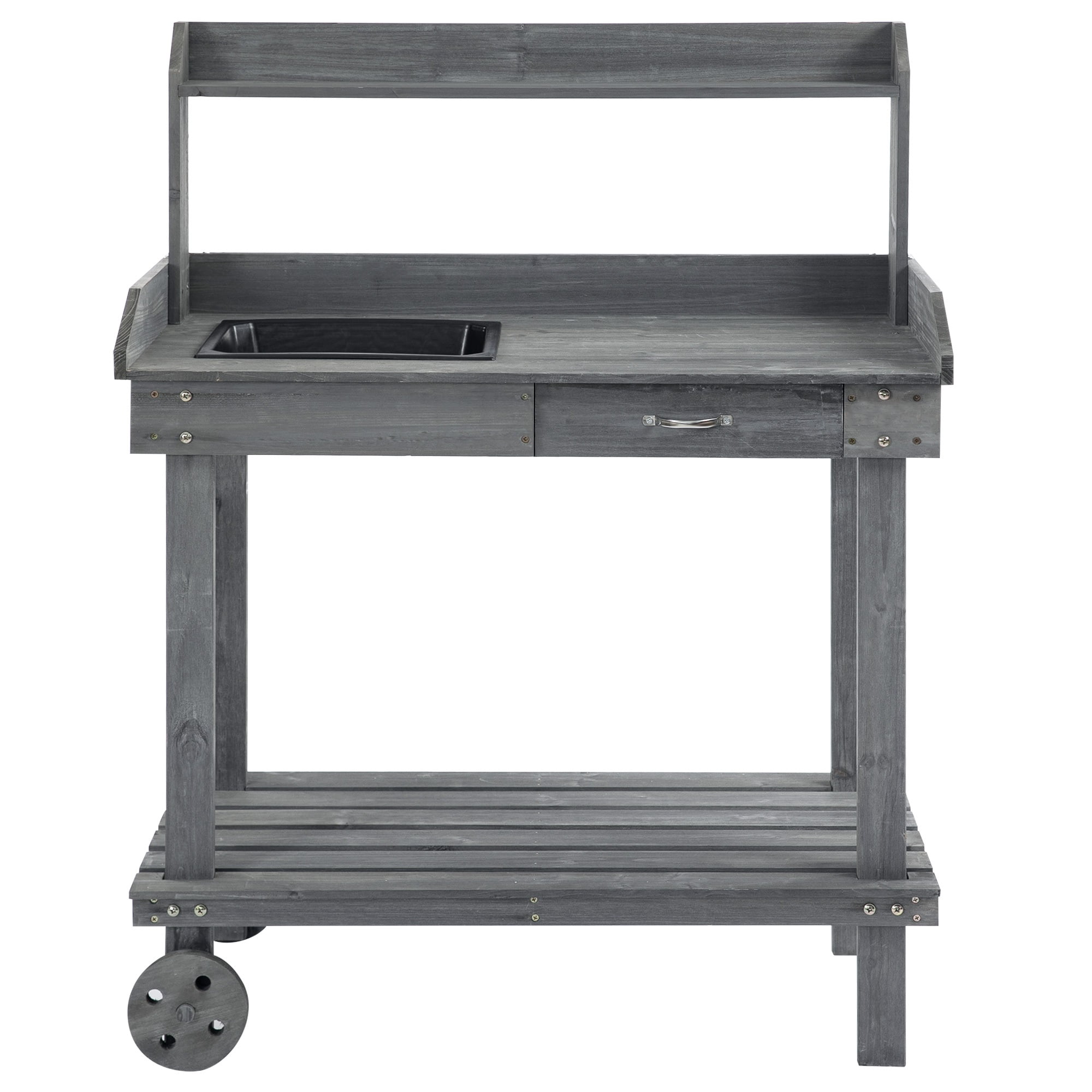 Benchwork Table Outsunny 36'' Wooden Potting Bench Work Table with 2 Removable Wheels ...