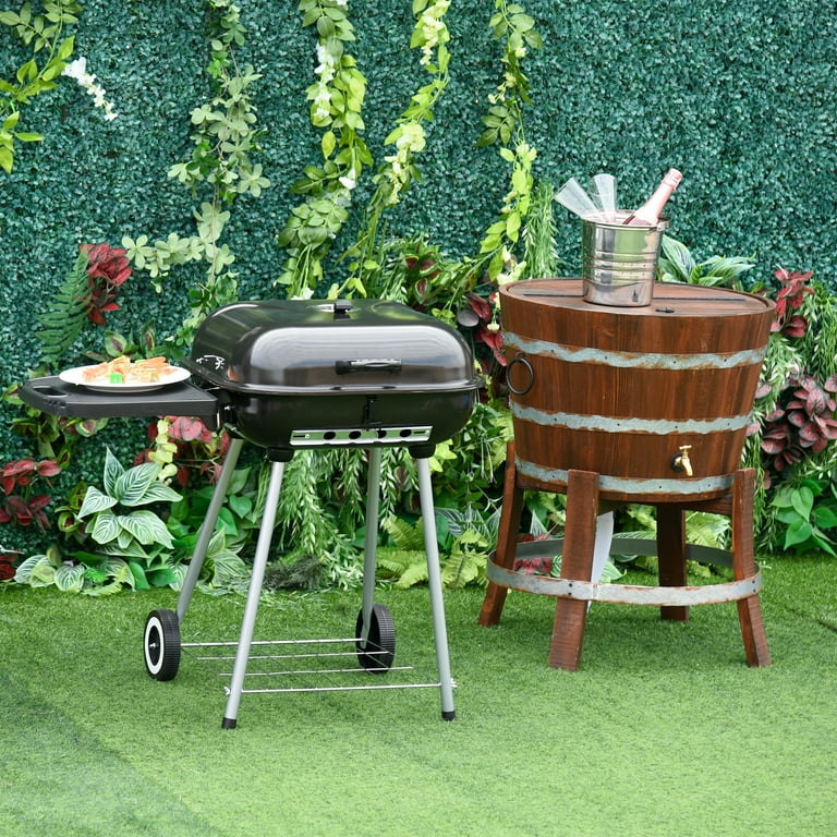 Outsunny Portable Charcoal Grill with Foldable Side Shelf and Bottom Shelf BBQ Smoker with Wheels and Adjustable Vents on Lid for Picnic Camping