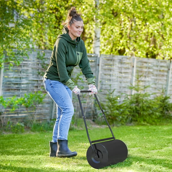 Outsunny 38L Heavy Duty Push/Tow Poly Lawn Roller, U-handle Garden Roller Filled with Water or Sand