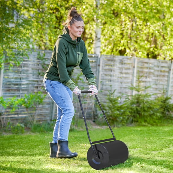 Outsunny 38L Heavy Duty Push/Tow Behind Lawn Roller, U-handle Garden Roller Filled with Water or Sand