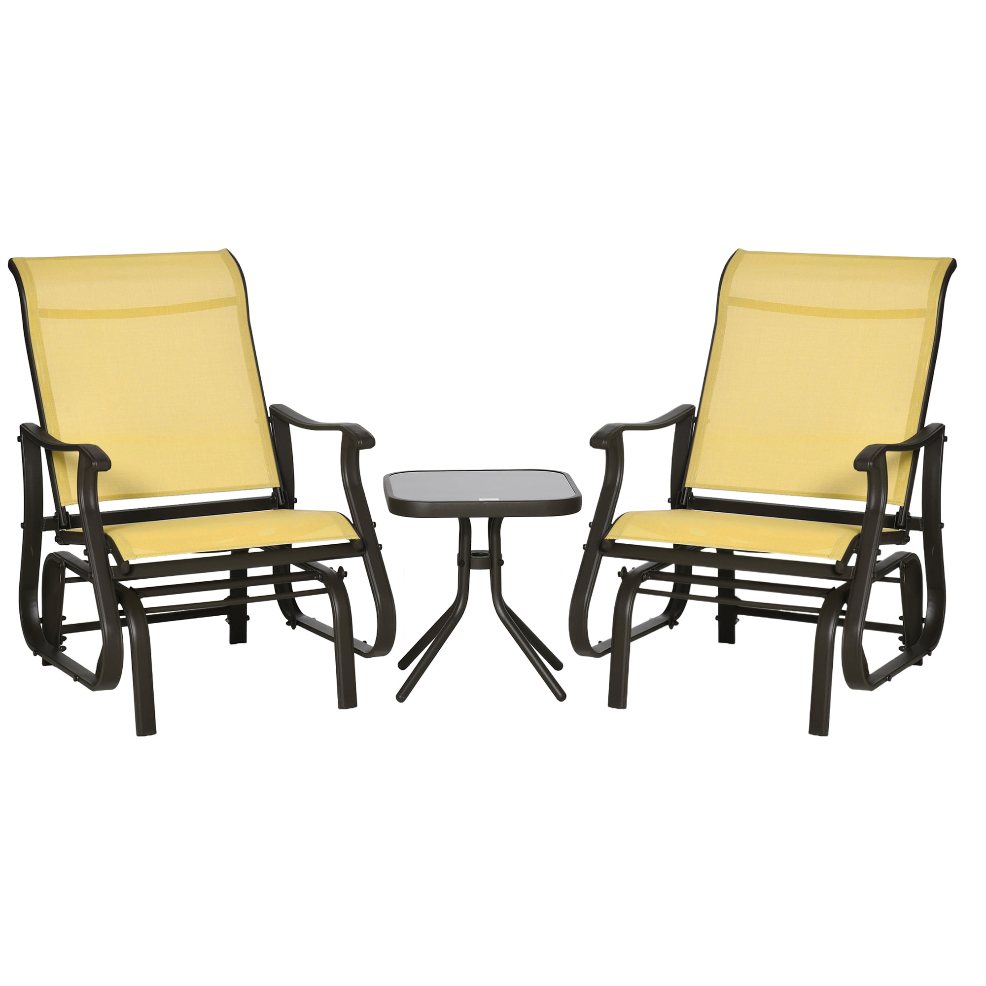 Outsunny 3PCS Outdoor Swing Chairs w/ Table Set, Patio Garden Furniture