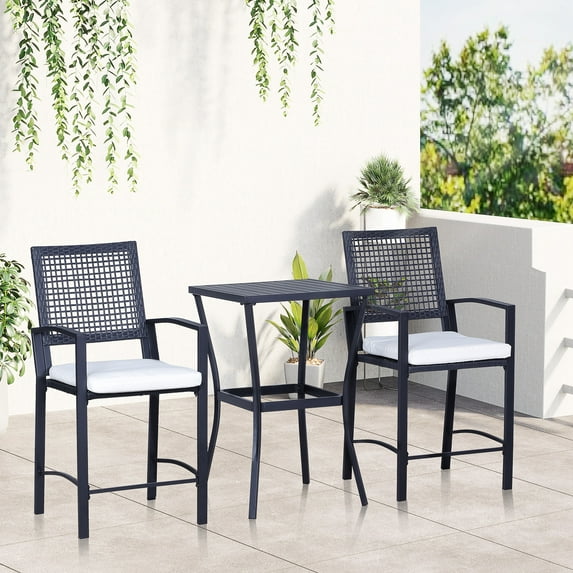Outsunny 3PCS Patio Bar Set with Soft Cushion, Rattan Wicker Outdoor Furniture Set for Backyards, Lawn, Deck, Poolside