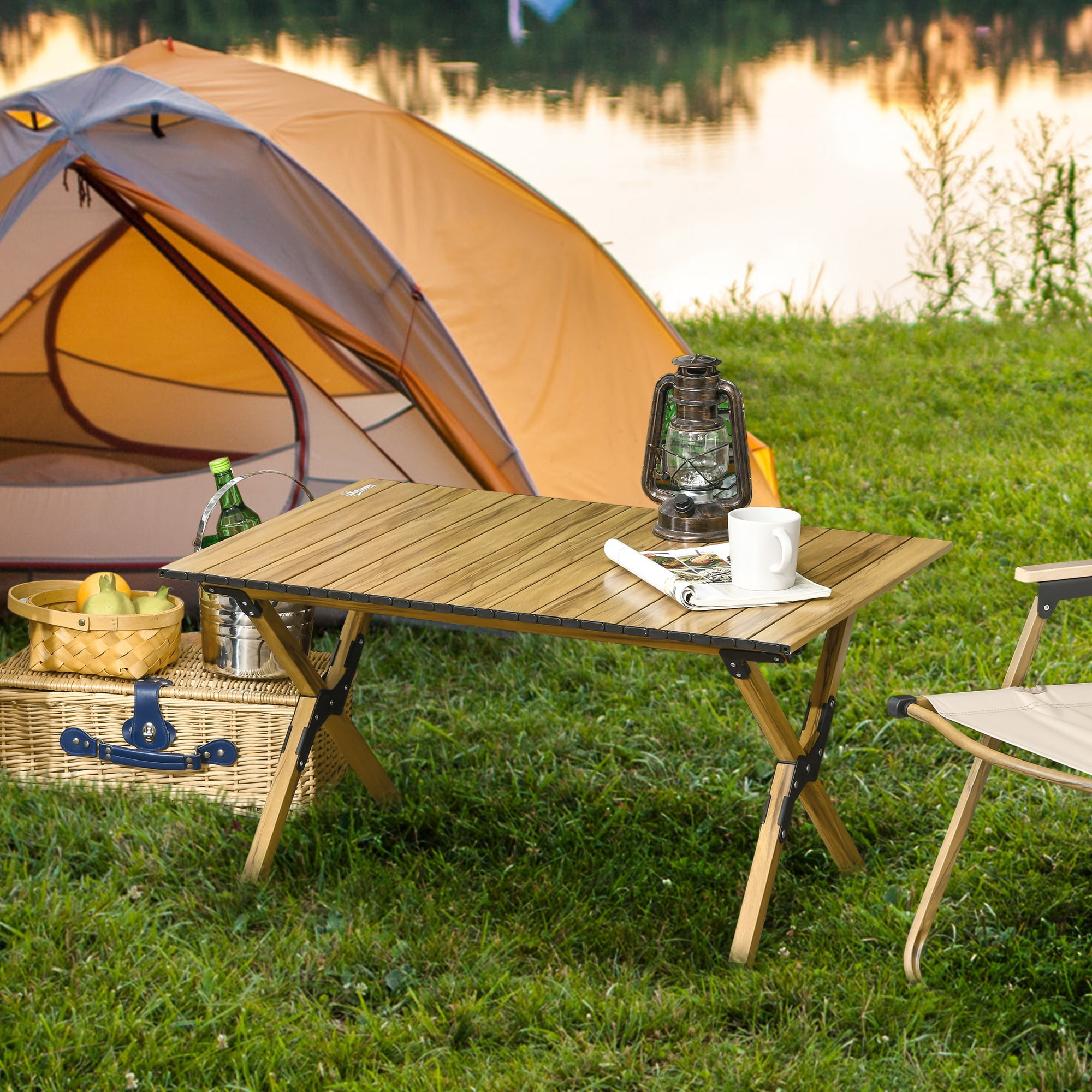 Outsunny Outdoor Portable Table with Collapsing Roll-Up Top