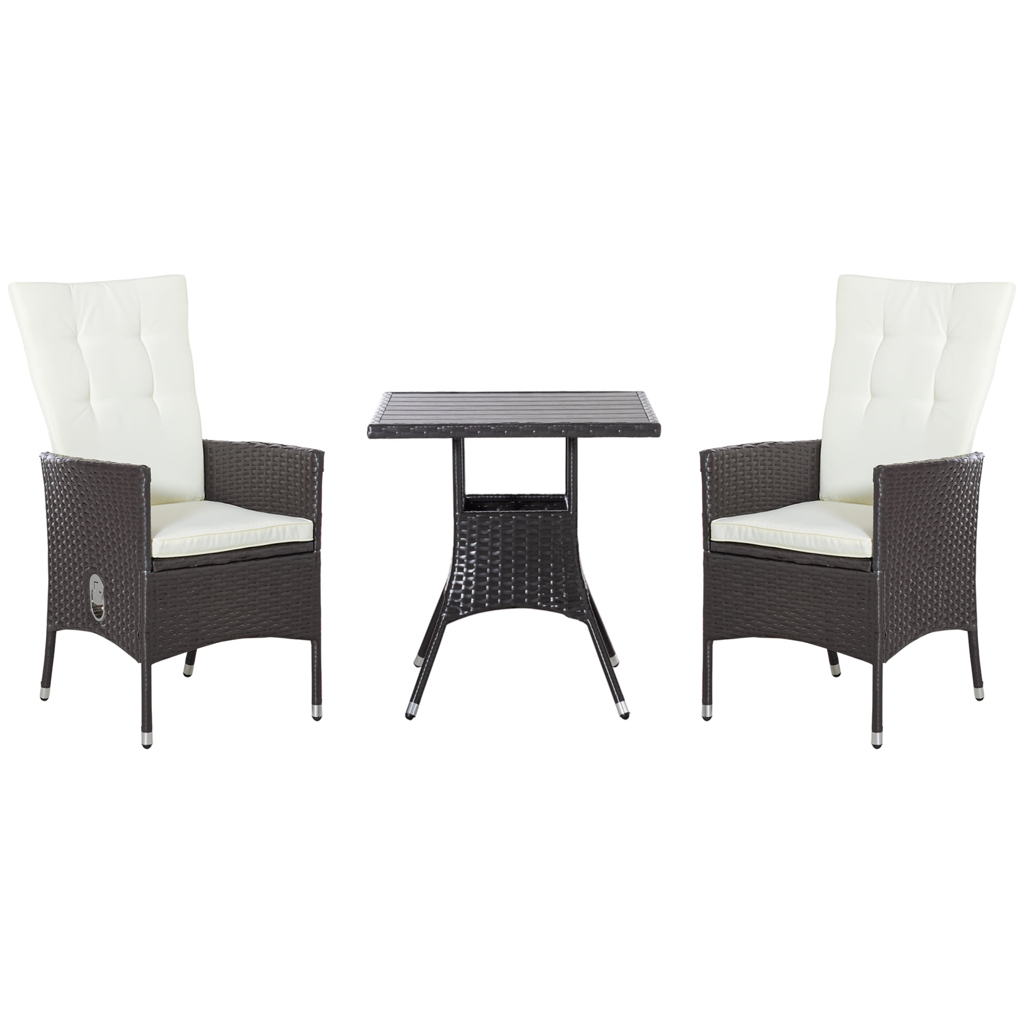 Luxe Off-White PE Rattan 3-Piece Outdoor Recliner Set with Wood-Grain Table