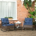 thumbnail image 1 of Outsunny 3pc Rocking Chair Set w/ Cushions, Wicker Bistro Set, Dark Blue, 1 of 9