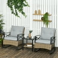 thumbnail image 1 of Outsunny 3 Piece Rocking Chair Bistro Set, Outdoor Wicker Porch Conversation Set with 2 Rockers, Table, Tufted Cushions for Garden, Light Gray, 1 of 9
