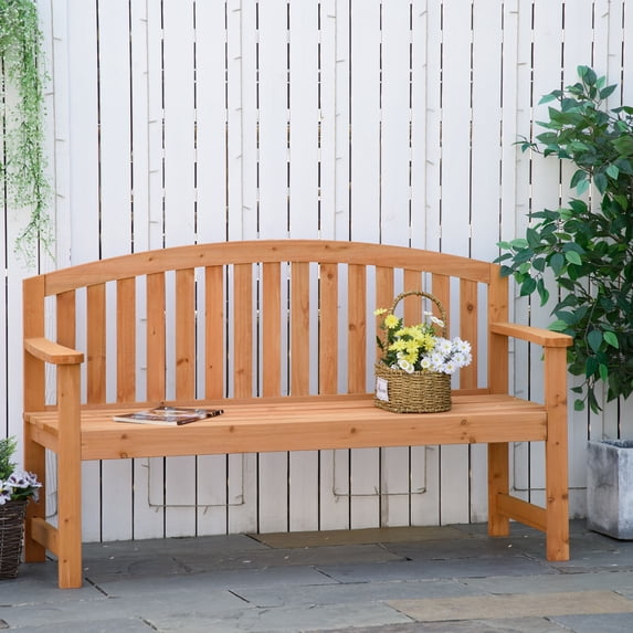 Outsunny 4.6 ft Wooden Garden Bench, 3 Seater Outdoor Patio Seat with Slatted Design, White