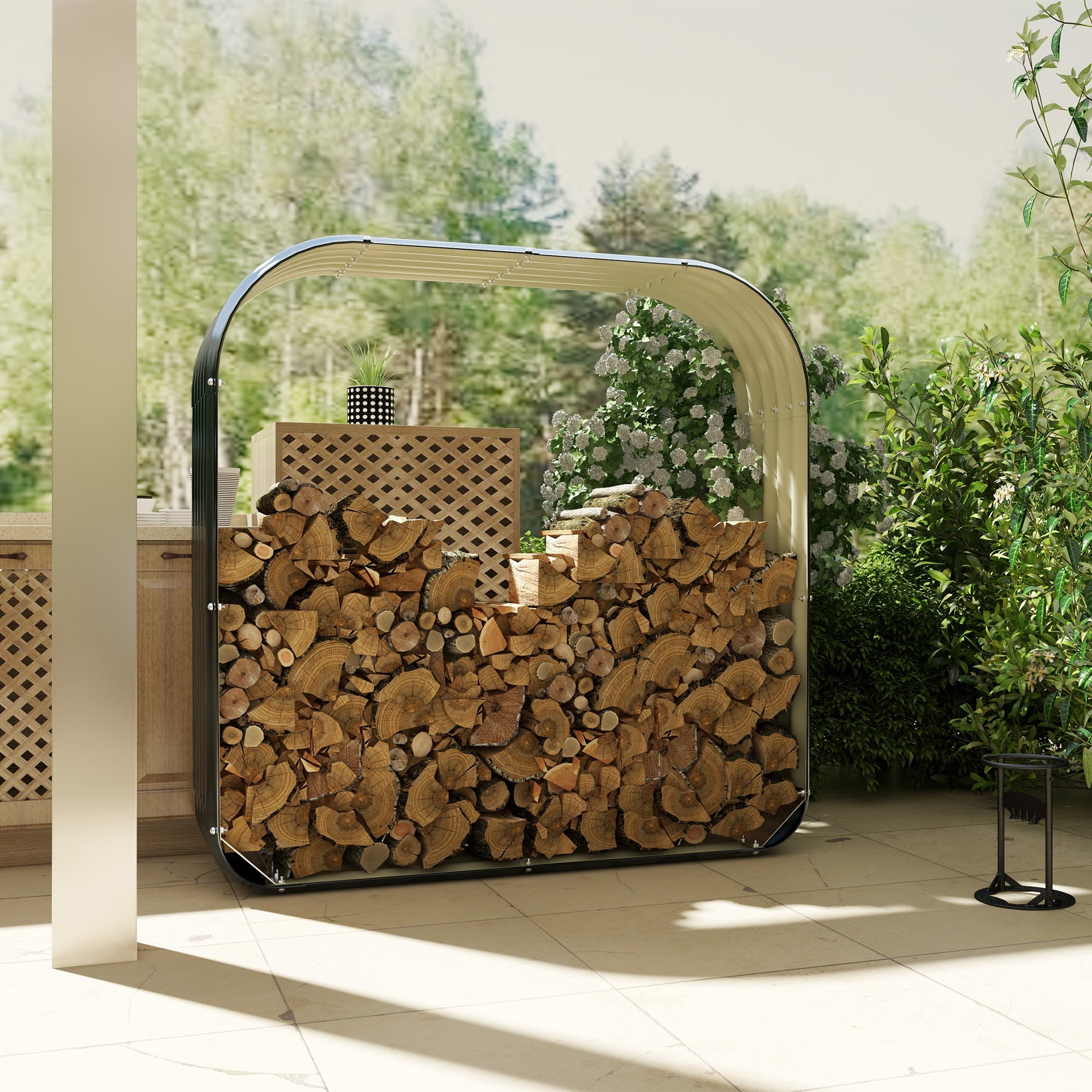 Outsunny 4.7' x 1.4' x 4.7' Firewood Shed, Galvanized Steel Log Storage Shed with Rubberized Edge for Safety