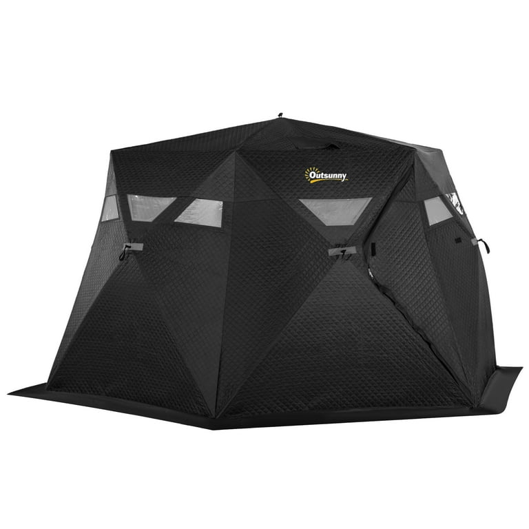 Outsunny 4 Man Insulated Pop Up Ice Fishing Tent, Black