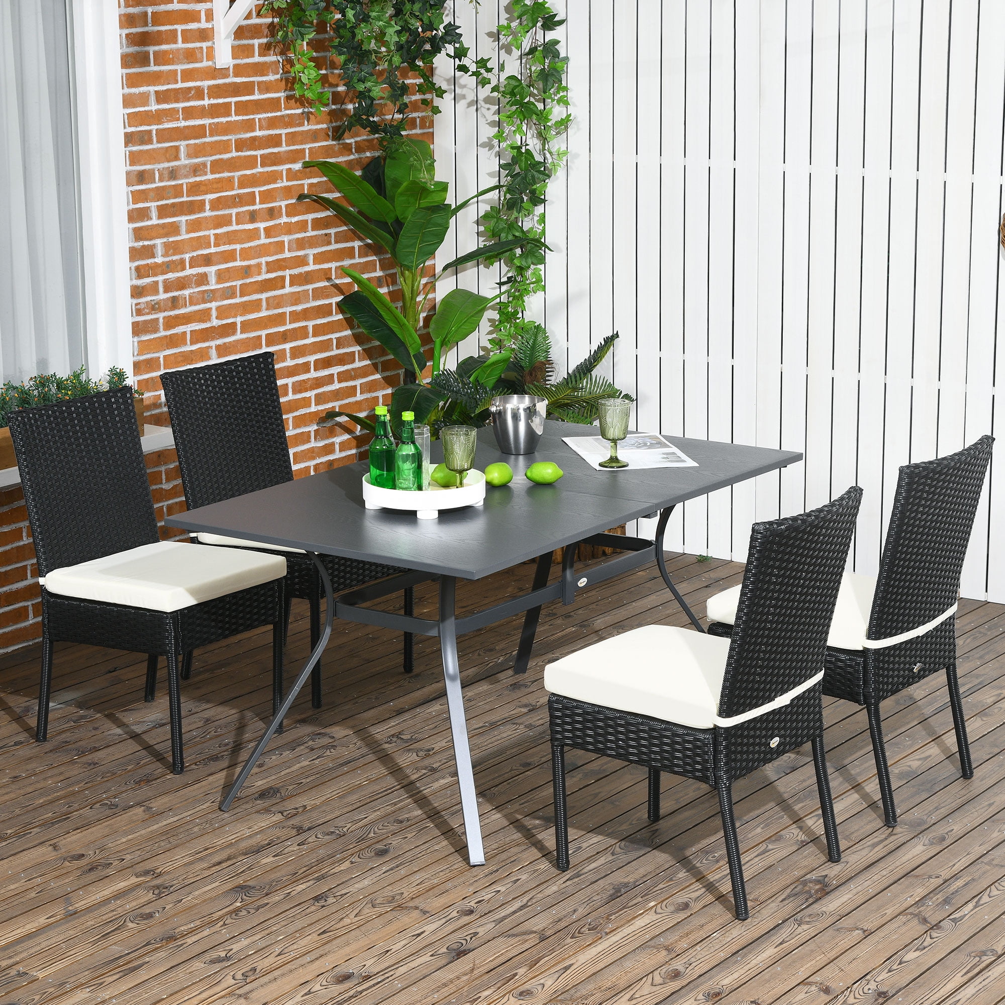 Outsunny 4 Outdoor Dining Chairs, Cushioned Patio Wicker Dining Chairs, Black