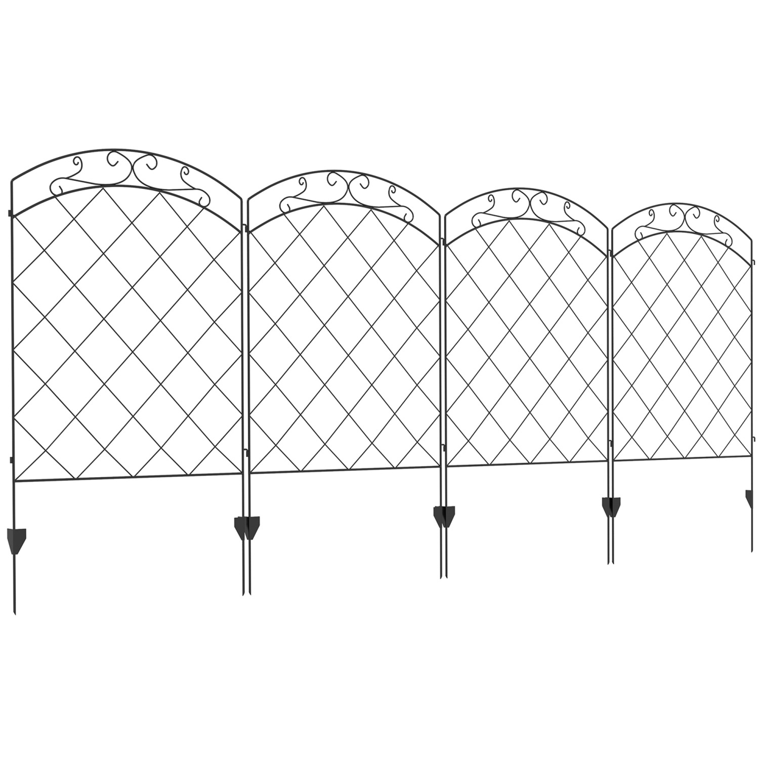 Outsunny 4 Pack Steel Garden Fence Panels, 11.4 Ft Rust-Resistant Decorative Border with Arched Vines for Yard Landscape Patio Animal Barrier Flower Edging